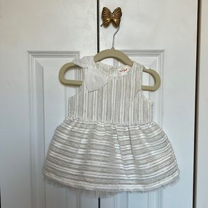 Cat and Jack dress white and gold with bow on shoulder
